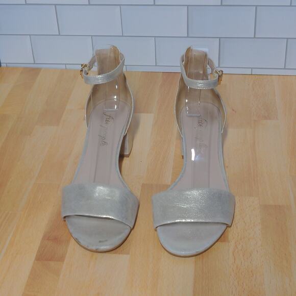 Free People Marigold Sandal Ankle Block Heel Suede Leather Shimmer 38 (US 8) - Picture 7 of 14